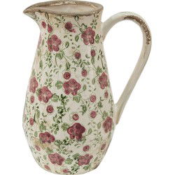 Clayre & Eef Decoratie Kan  20x14x25 cm Roze Beige Keramiek Bloemen Waterkan