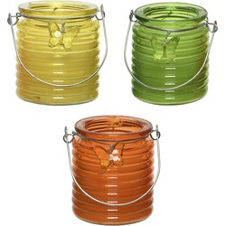 Citronella kaars - 3x - in windlicht - geel/groen en oranje - 20 branduren - citrusgeur - geurkaarsen