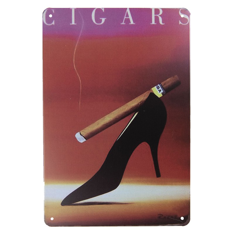 Clayre & Eef Tekstbord  20x30 cm Rood Ijzer Rechthoek Cigars Wandbord - 