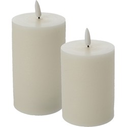 LED kaarsen/stompkaarsen - set 2x - creme wit - H10 en H12,5 cm - flikkerend licht - timer - LED kaarsen