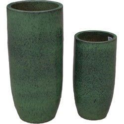 PTMD Bloempot Dezzel - 30x30x70 cm - Keramiek - Groen - Set van 2