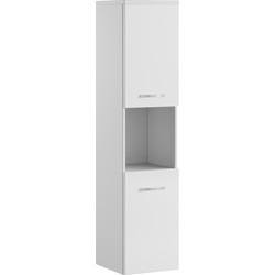 Badplaats Badkamerkast Montreal 30 x 30 x 131 cm - Wit Hoogglans - Hangende Kolomkast met 2 Deuren