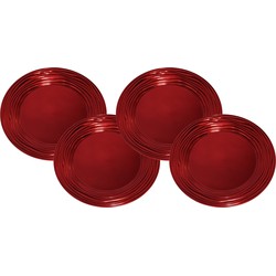 Set van 12x stuks kerstdiner onderborden rond rood glimmend 33 cm - Onderborden