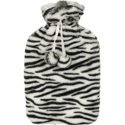 H&S Collection Warmwaterkruik - met zachte dierenprint hoes - wit/zwart - 1,75L - kruik - Kruiken