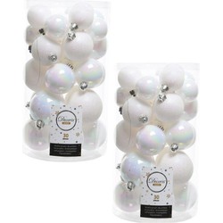 60x Parelmoer witte kerstballen 4 - 5 - 6 cm kunststof - Kerstbal