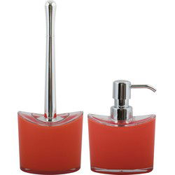MSV Toiletborstel in houder/zeeppompje - badkamer set Aveiro - kunststof - rood - Badkameraccessoireset