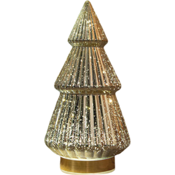 Kerstboompje glas 10led op batterij met timer 28.5x15 cm metallic goud