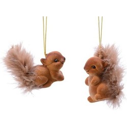 6x Kerst hangdecoratie bruin eekhoorntje 6 cm - Kersthangers