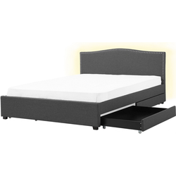 Beliani MONTPELLIER - Tweepersoonsbed met LED-verlichting-Grijs-Polyester