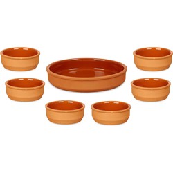 Set 7x tapas/creme brulee schaaltjes - terra/bruin - 6x 12 cm/1x 23 cm - Snack en tapasschalen