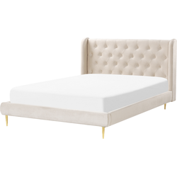 Beliani FORBACH - Tweepersoonsbed-Beige-Fluweel