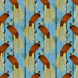 Paradijsvogel Patroonbehang Blauw - 300x250cm - House of Fetch