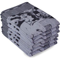 DoubleDry Luxe Theedoeken Set - 6 Stuks - 50x70 cm - 100% Katoen - Hoge Absorptie & Duurzaam - Boerderij, Zwart