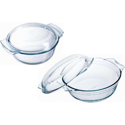 Ovenschalen set van glas met deksel - 2x - 3,0 en 2,1 liter - met easy grip - Ovenschalen
