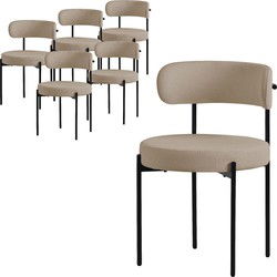 Eetkamerstoel set van 6 met teddy stof met rugleuning bruin Keukenstoel ML-Design
