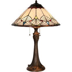 LumiLamp Tiffany Tafellamp  Ø 51x78 cm  Beige Blauw Glas Driehoek Tiffany Bureaulamp