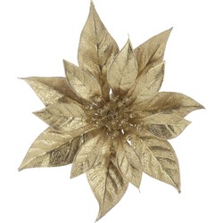 1x stuks decoratie bloemen kerstster goud glitter op clip 18 cm - Kersthangers