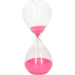 Zandloper cilinder Timer - decoratie of tijdsmeting - 10 minuten roze zand - H16 cm - glas - Zandlopers