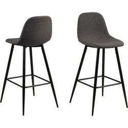 Barstoel Grijs Stof - Zithoogte 65cm - Willy - Set van 2