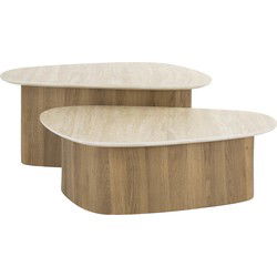 Salontafel Driehoek Walnoot/Travertin - 90x43x40cm - Set Van 2