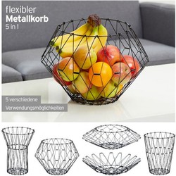 Decopatent® Design Fruitschaal Vouwbaar - Fruitmand in 5 vormen te vouwen - Schaal voor fruit - Design Fruitmand - Metaal