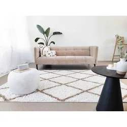 Azure Hoogpolig Crème / Beige vloerkleed - Geruit - 120 X 170 CM