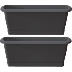 2x Respana plantenbak/bloembak antraciet 39 cm inclusief schotel - Plantenbakken