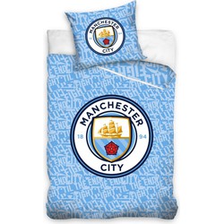 Manchester City Dekbedovertrek - Eenpersoons - 140x200 cm - Kussensloop 60x70 cm - Katoen - Blauw - Glow In The Dark