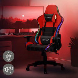 Gamingstoel met RGB-verlichting & Bluetooth-luidsprekers in zwart/rood kunstleer ML-ontwerp