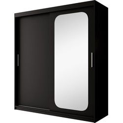 Meubella - Kledingkast Pete - Zwart - 180 cm - Met spiegel