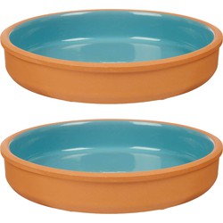 2x stuks tapas/hapjes serveren/oven schaal terracotta/blauw 23 x 4 cm - Snack en tapasschalen