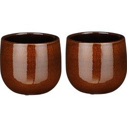 2x Stuks Plantenpot/bloempot keramiek terra bruin speels licht gevlekt patroon - D14/H12 cm - Plantenpotten