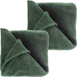 Fleece deken/plaid Bailey 2 stuks 130 x 180 cm - smaragd groen - Plaids