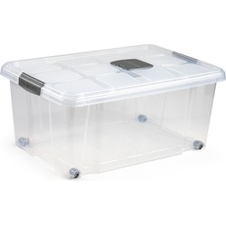 1x Opslagbakken/organizers met deksel 36 liter 59 cm transparant - Opbergbox