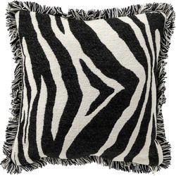 Dutch Decor ZABY - Sierkussen 45x45 cm - zebra print - met franjes - Raven - zwart - Dutch Decor