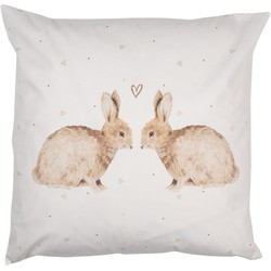 Clayre & Eef Kussenhoes  45x45 cm Wit Polyester Konijnen Sierkussenhoes