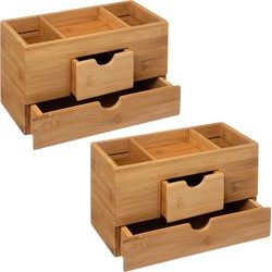 2x Stuks sieraden/make-up organizer 3 vakken en 2 lades rechthoek 24 x 14,5 cm van bamboe - Make-up dozen