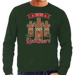 Bellatio Decorations foute kersttrui/sweater heren - Rudolf Reinbeers - groen - rendier/bier L - kerst truien