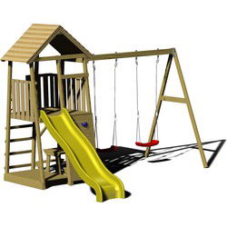 Wendi Toys Houten Speeltoren Giraffe met Glijbaan, Klimwand, 2 Schommels & Picknicktafel