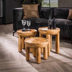 Hoyz Collection - Salontafel Massief Rond - Massief Acacia Naturel - Set van 3