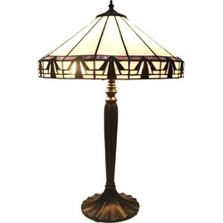 LumiLamp Tiffany Tafellamp  Ø 41x63 cm Beige Bruin Glas Kunststof Rond Tiffany Bureaulamp