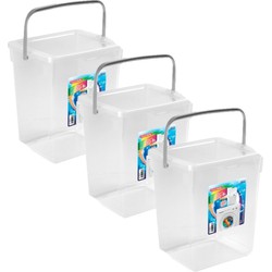 3x stuks opslagboxen/emmers kunststof met deksel transparant 5 liter 20 x 17 x 23 cm - Opbergbox