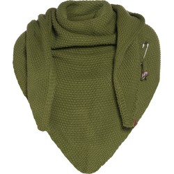 Knit Factory Coco Gebreide Omslagdoek - Driehoek Sjaal Dames - Mosgroen - 190x85 cm - Inclusief sierspeld