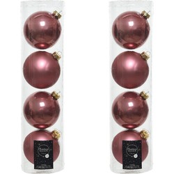 Tubes met 8x oud roze kerstballen van glas 10 cm glans en mat - Kerstbal