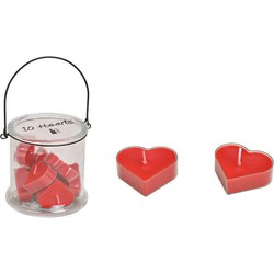 2x Glazen potjes/theelichthouders met rode hartjes kaarsen 13 cm valentijn/bruiloft - Waxinelichtjes