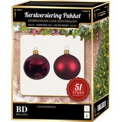 Donkerrode kerstballen pakket 51-delig voor 120 cm boom - Kerstbal