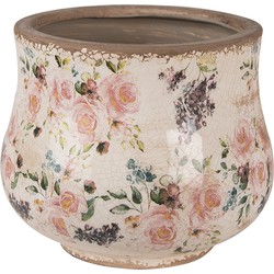 Clayre & Eef Bloempot  Ø 18x15 cm Beige Roze Keramiek Bloemen Bloempot Binnen