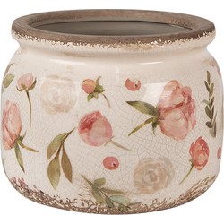 Clayre & Eef Bloempot  Ø 20x15 cm Beige Roze Keramiek Bloemen Bloempot Binnen