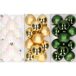 36x stuks kunststof kerstballen mix van parelmoer wit, goud en donkergroen 6 cm - Kerstbal