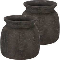 DK Design Bloemenvaas kruik Maya - 2x - verweerd zwart - D16 x H17 cm - rustiek - Vazen